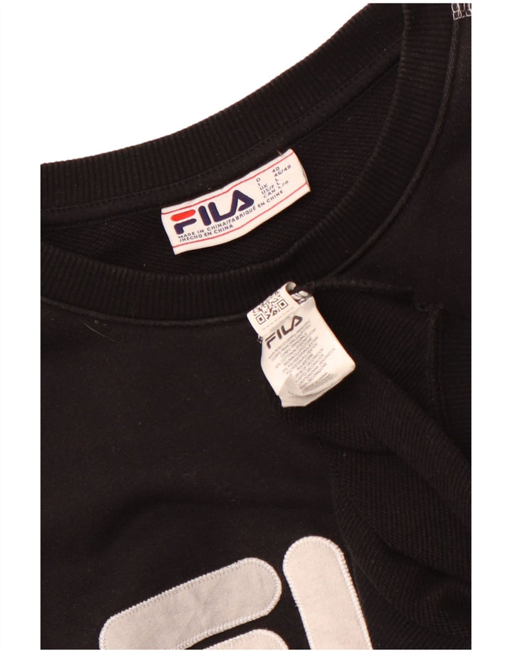 Pulover cu grafic pentru femei Fila, UK 16, mare, negru, bumbac