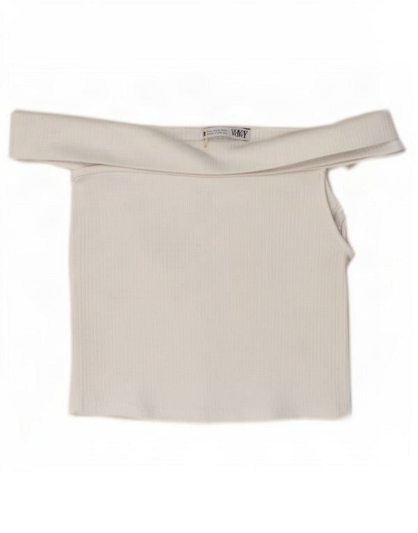 Top cu umeri decupat pentru femei Zara UK 10, bumbac alb mic