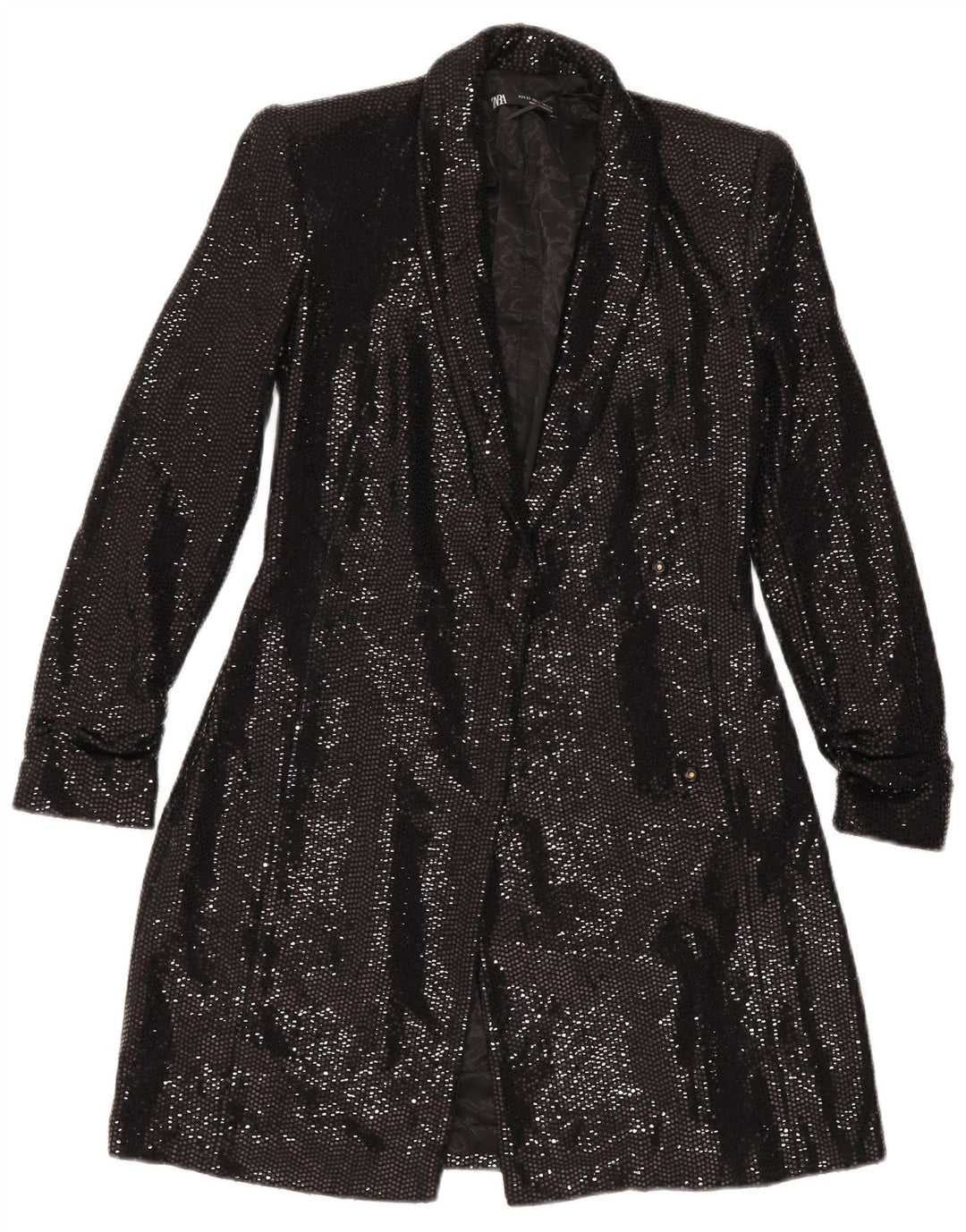 Jachetă pentru femei ZARA cu paragate deschisă UK 6 XS Poliamidă neagră