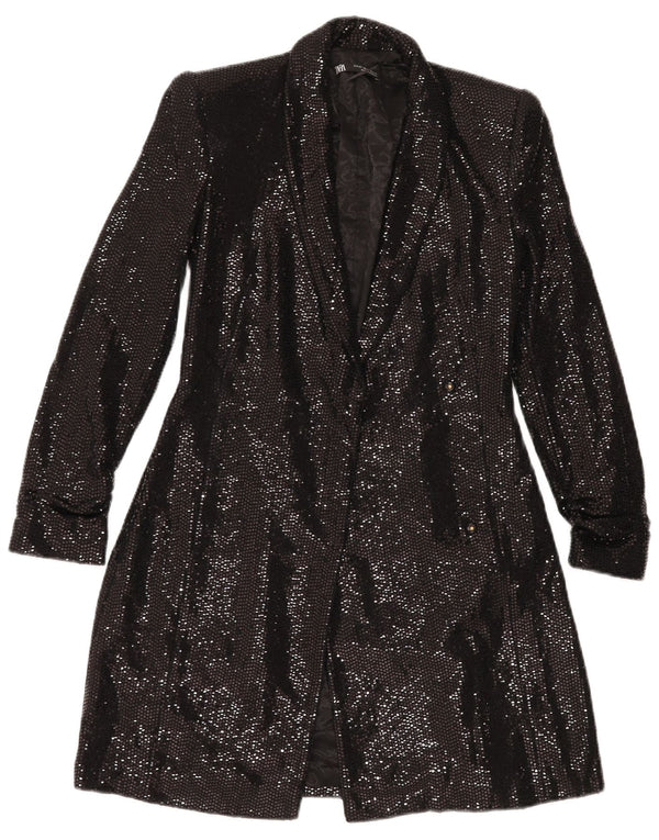 Jachetă pentru femei ZARA cu paragate deschisă UK 6 XS Poliamidă neagră