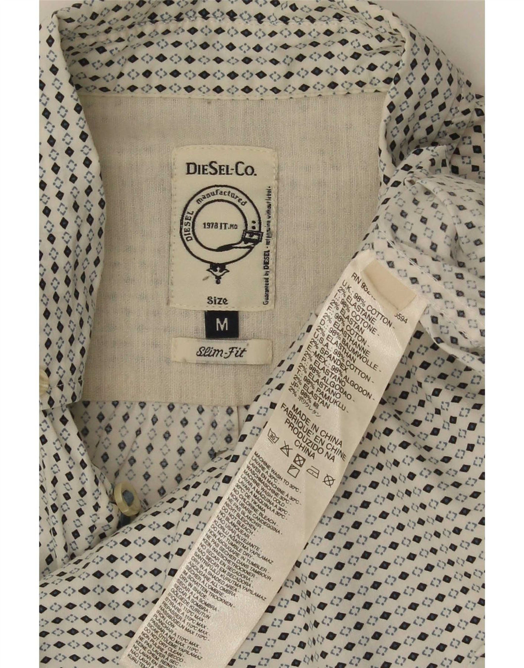 Cămașă pentru bărbați Diesel Slim Fit Bumbac alb mediu Argyle/Diamond