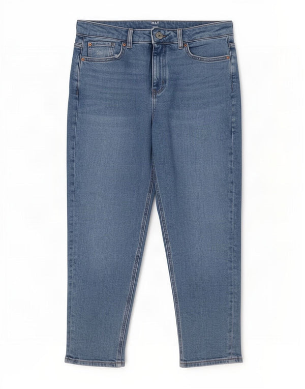 Marks & Spencer Blugi pentru femeie Mom Cropped UK 14 Large W32 L24 Blue Bumbac