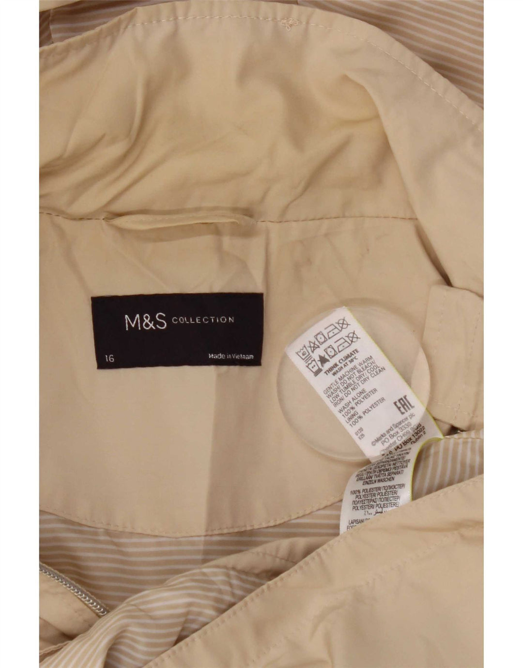 Geacă de ploaie cu glugă pentru femei Marks & Spencer UK 16, mare, bej, poliester