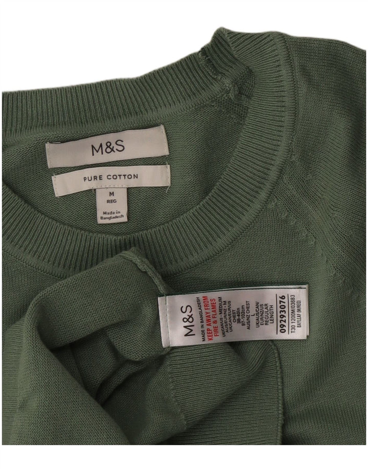 Pulover pentru bărbați Marks & Spencer, cu gât crew, bumbac verde mediu