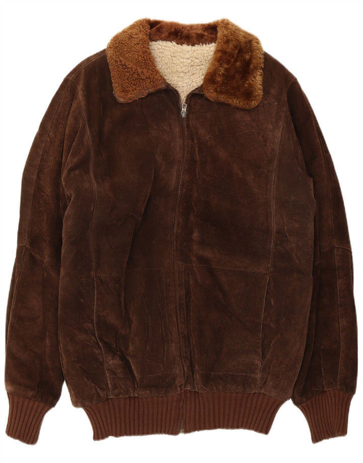 Bomber vintage pentru bărbați Sherpa Suede Jacket UK 36 Maro mic