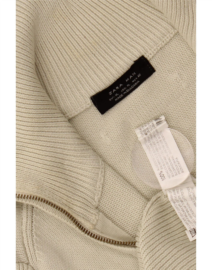Pulover cardigan pentru bărbați Zara XL din bumbac alb
