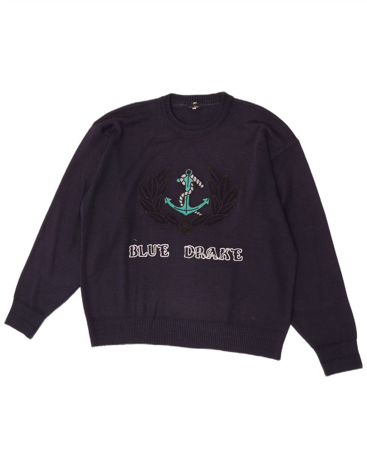 Pulover pentru bărbați Blue Drake cu decolteu rotund, mare, bleumarin