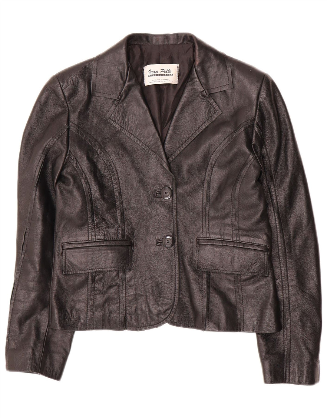 Jachetă pentru femei VINTAGE Crop 2 Button Blazer IT 42 Medium Black Leather