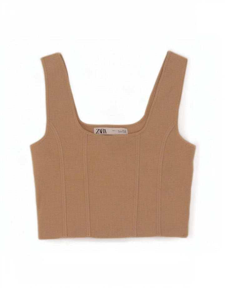 Crop Top fără mâneci pentru femei Zara UK 8 Small Beige Nylon