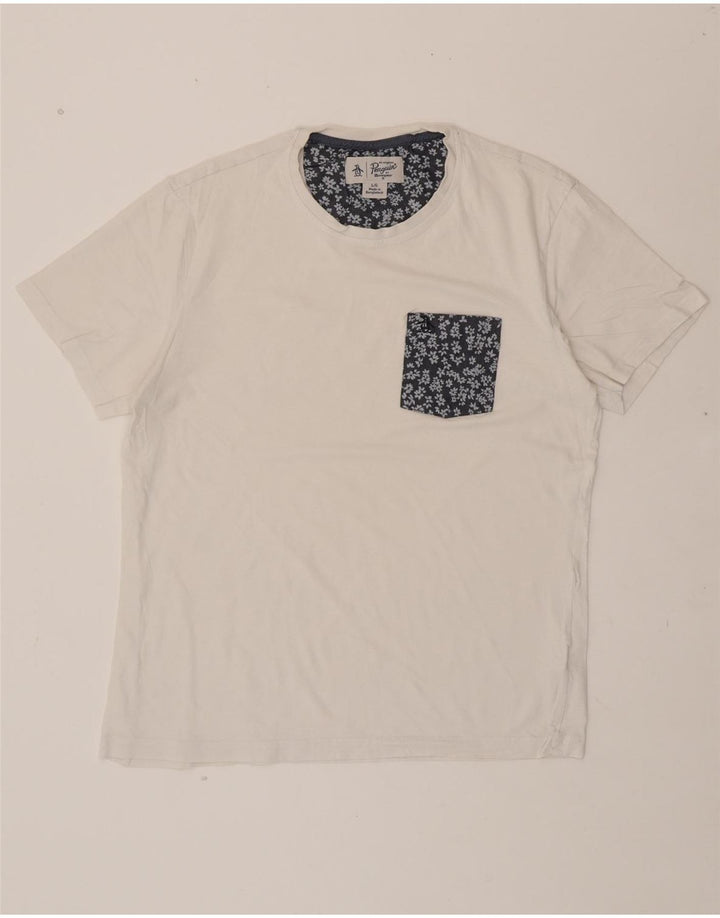 PENGUIN Mens T-Shirt Top Large White Floral Cotton Vintage Penguin and Second-Hand Penguin from Messina Hembry 