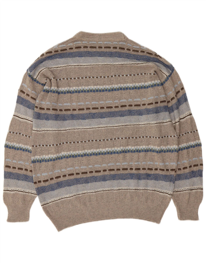 Pulover vintage pentru bărbați cu gâtul turnat mare, gri geometric