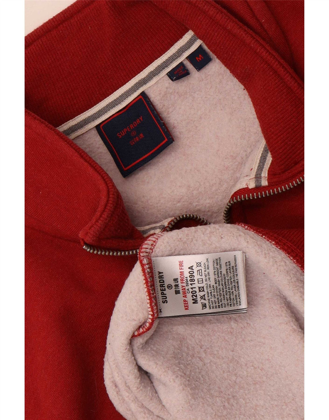 Pulover Superdry pentru bărbați, cu fermoar, cu gât, bumbac roșu mediu