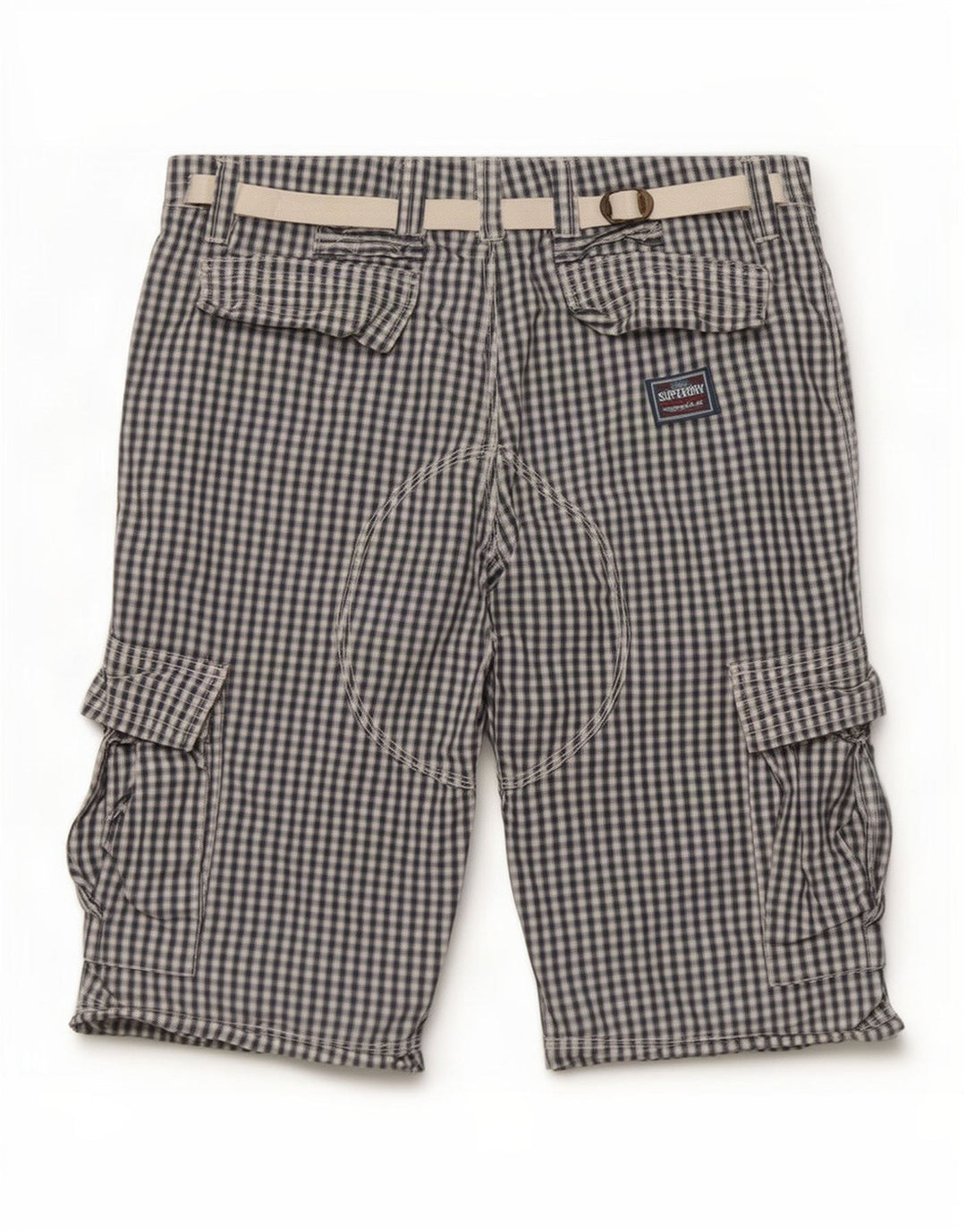 Pantaloni scurți cargo Superdry pentru bărbați, medii W32, albastru marin, bumbac vichy