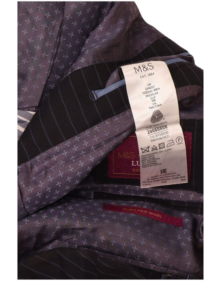 Jachetă pentru bărbați Marks & Spencer, cu 2 nasturi, Marea Britanie 48 4XL, bleumarin, cu dungi