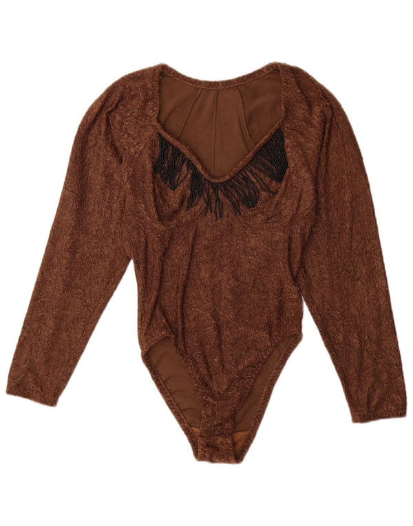 Body vintage pentru femei cu mâneci lungi UK 12 Medium Brown Poliamidă