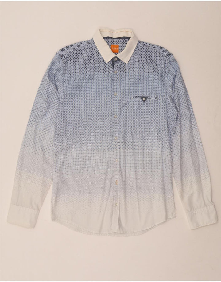 Cămașă pentru bărbați Hugo Boss, bumbac geometric, albastru mediu