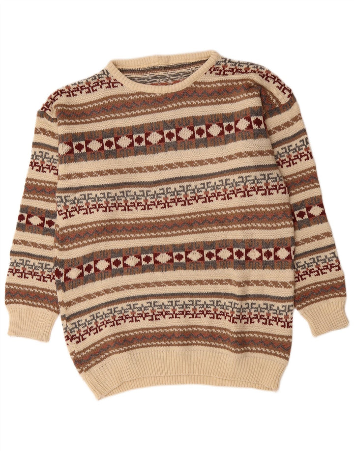 Pulover vintage pentru bărbați cu gât roșu, mijlociu, multicolor, geometric
