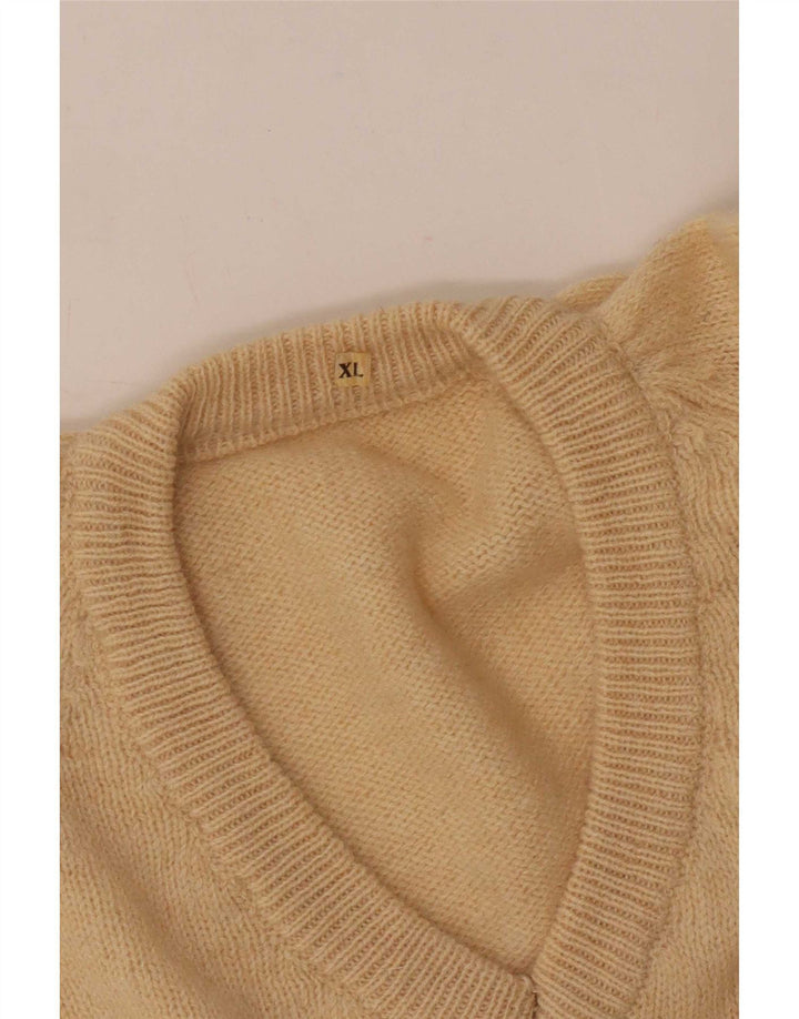 Pulover vintage pentru bărbați cu decolteu în V, XL, bej