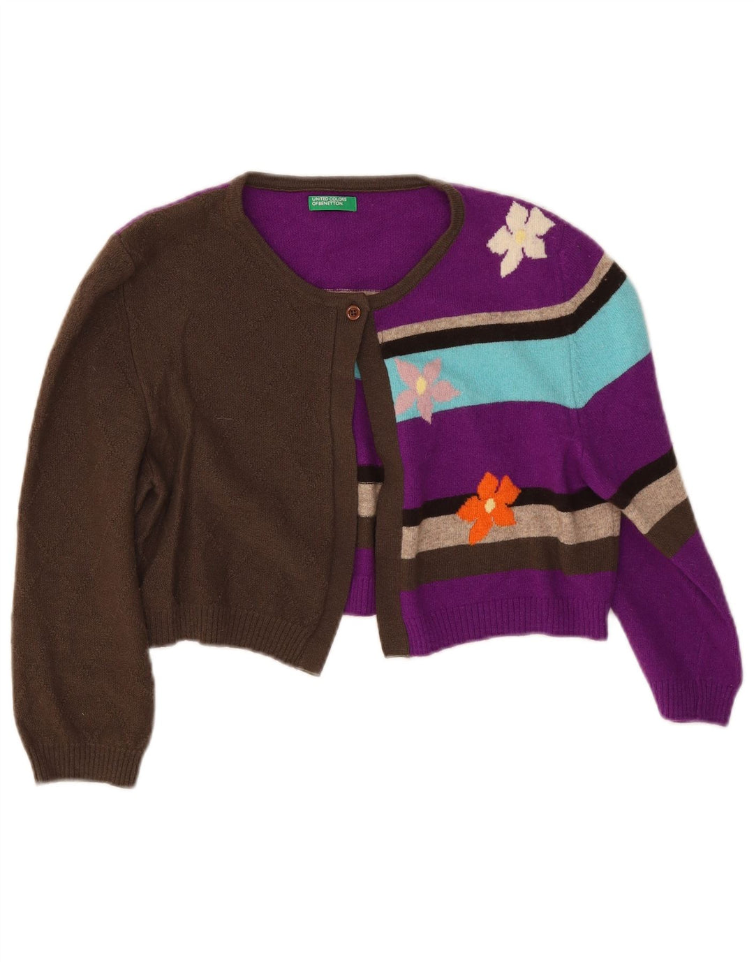 Pulover cardigan Benetton pentru femei cu mâneci 3/4 UK 12 mediu multicolor