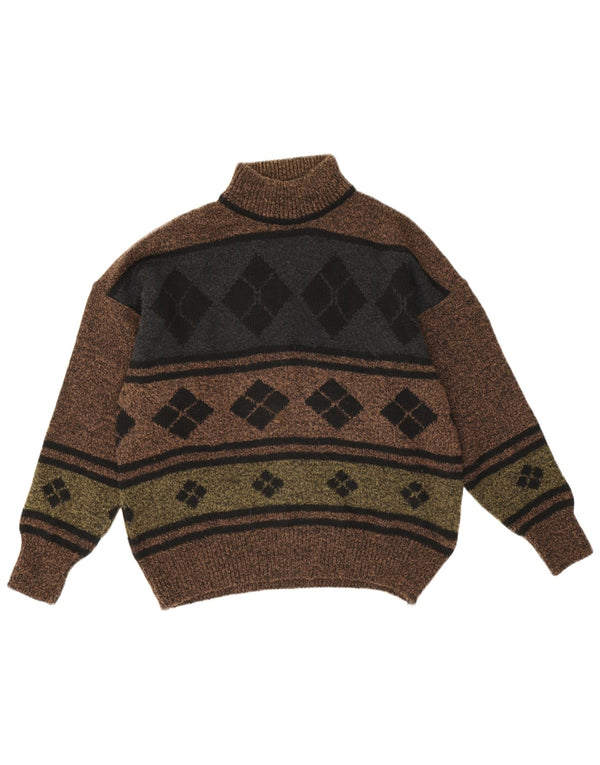 Pulover vintage pentru bărbați cu gât țestoasă IT 48 Medium Brown Argyle/Diamond