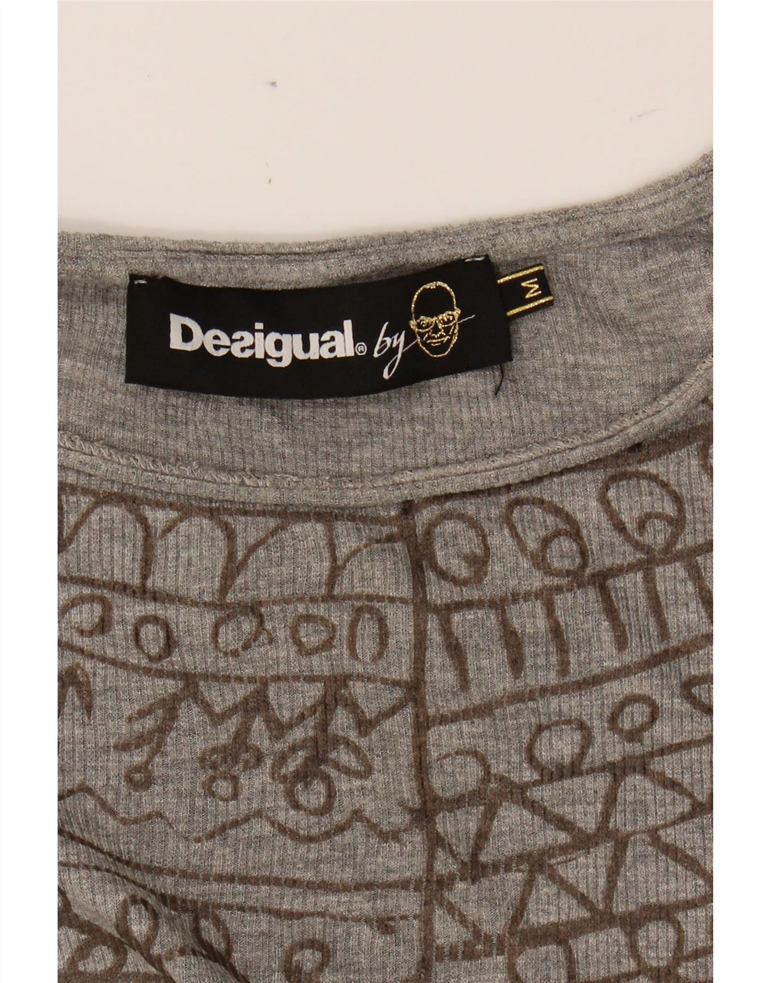DESIGUAL Womens Graphic T-Shirt Top UK 12 Medium Grey Vintage Desigual and Second-Hand Desigual from Messina Hembry 