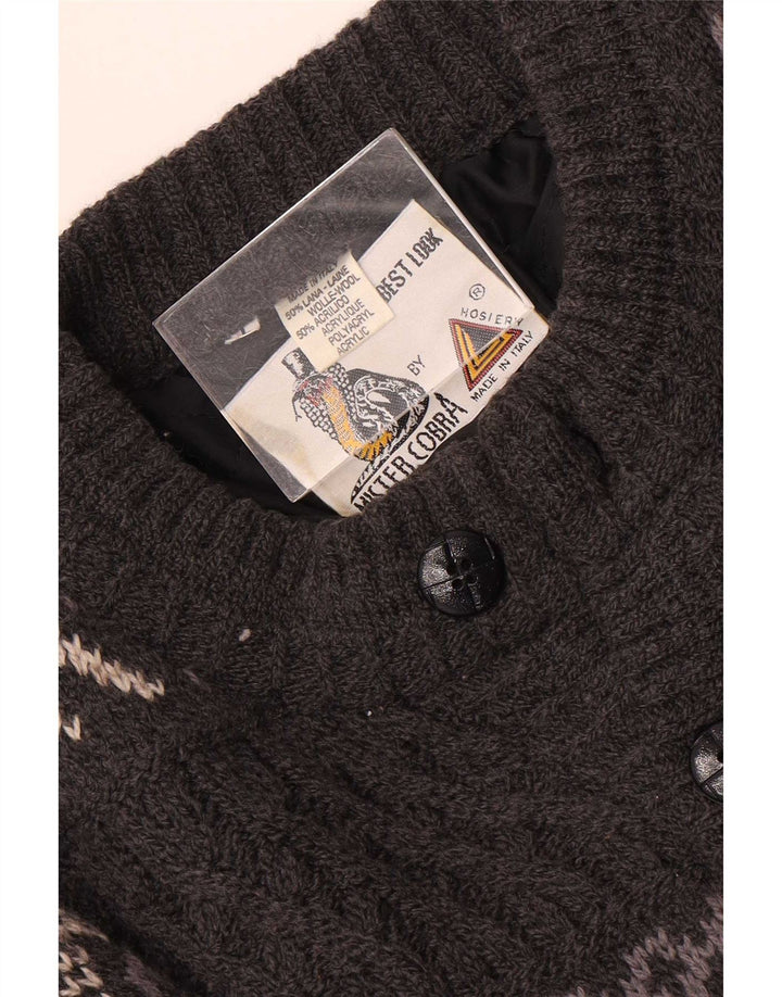 Pulover Cardigan Vintage pentru bărbați, lână Fair Isle, gri mare