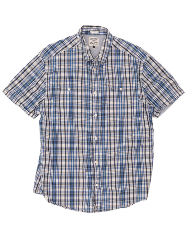 Cămașă casual pentru bărbați Wrangler cu mânecă scurtă XL, bumbac cu carouri albastre