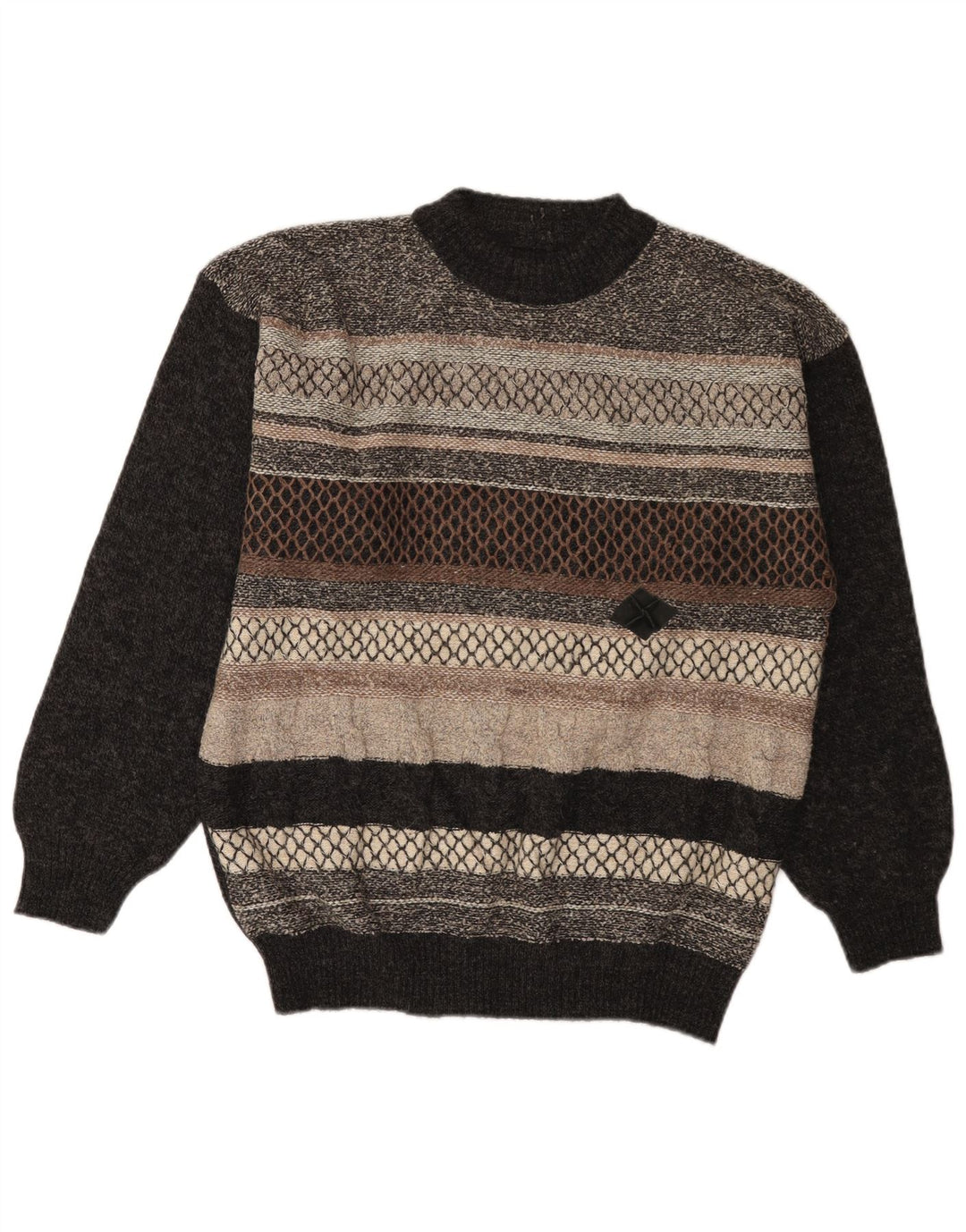 Pulover vintage pentru bărbați cu gât roșu IT 52 mare, gri, lână color bloc
