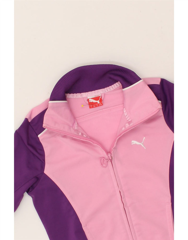 PUMA Girls Tracksuit Top Jacket 7-8 Years Small Pink Colourblock Polyester Vintage Puma and Second-Hand Puma from Messina Hembry 