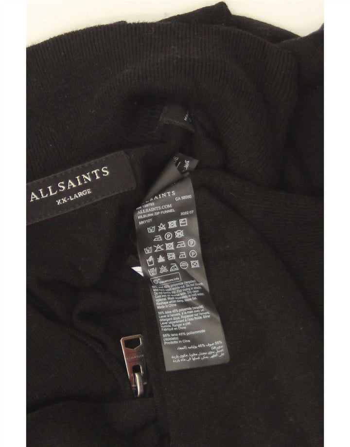 Pulover pentru bărbați All Saints, cu fermoar și gât, 2XL, lână neagră