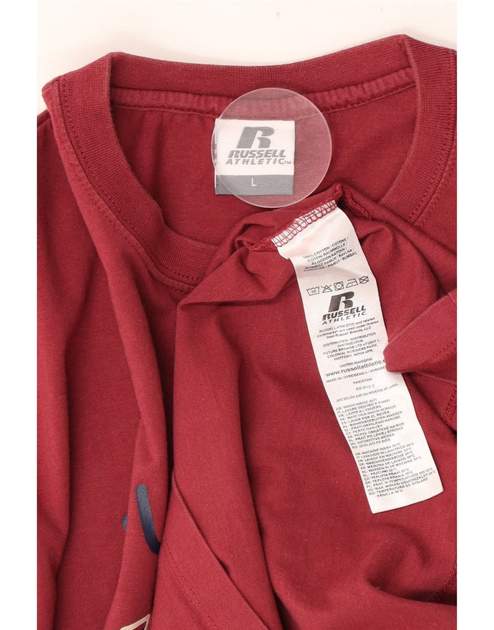 Russell Athletic Top grafic pentru bărbați cu mânecă lungă, mare, roșu, bumbac