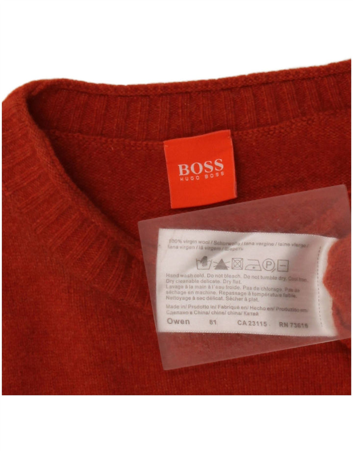Pulover pentru bărbați HUGO BOSS Pulover cu gât roșu din lână virgină portocaliu mediu
