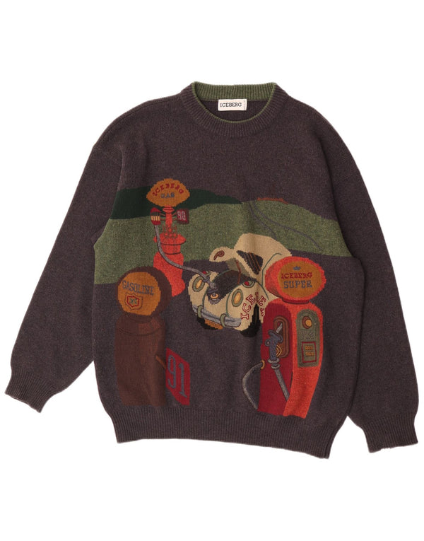 Pulover Iceberg pentru bărbați, cu grafică, cu decolteu, XL, gri, retro, din lână