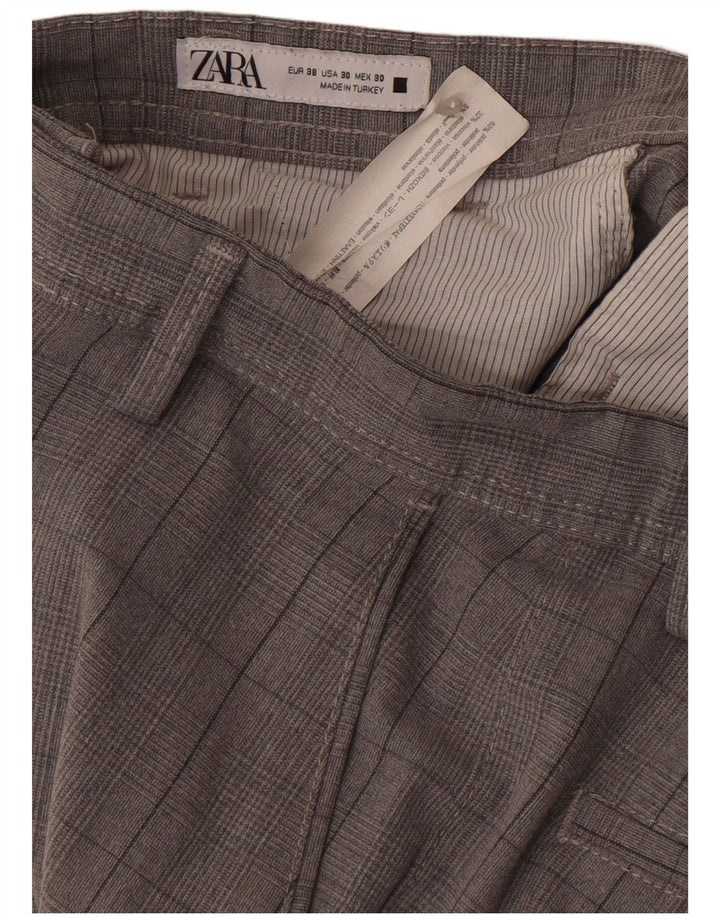 Pantaloni chino slim pentru bărbați Zara EU 38 Mici L30 L28 Poliester cu carouri gri