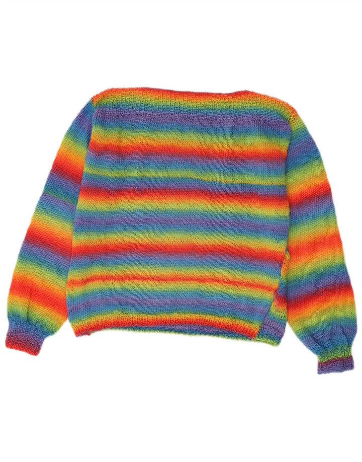 Pulover vintage pentru femei cu gât de barcă UK 14 Medium, multicolor, cu dungi
