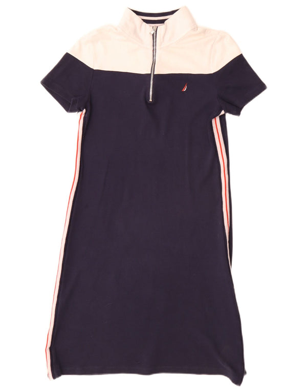 Rochie tricou Nautica pentru femei, cu fermoar, cu gât, UK 6 XS, bumbac colorblock, albastru marin