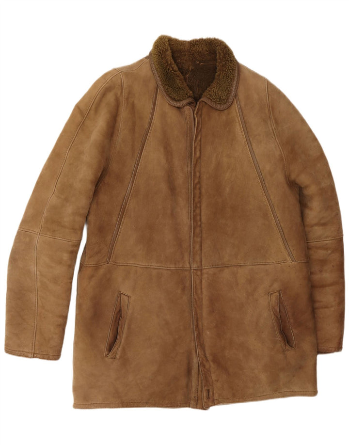 Pardesiu vintage pentru bărbați din shearling UK 40 mare maro