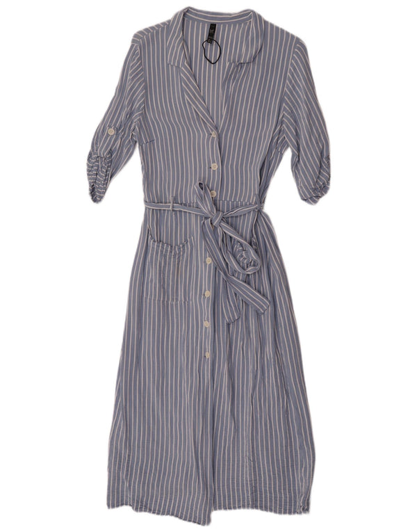 Rochie cămașă cu mâneci scurte pentru femei Zara UK 14 Mare, albastru, viscoză cu dungi