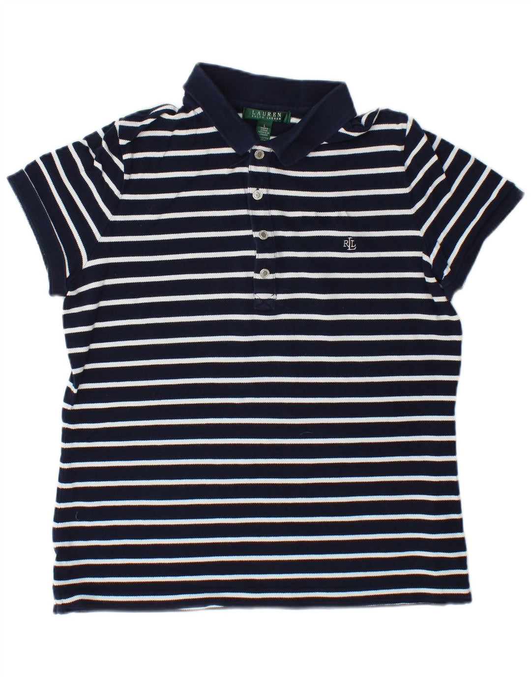 Tricou polo RALPH LAUREN pentru femei UK 16 mare bumbac cu dungi bleumarin