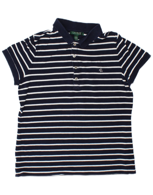 Tricou polo RALPH LAUREN pentru femei UK 16 mare bumbac cu dungi bleumarin