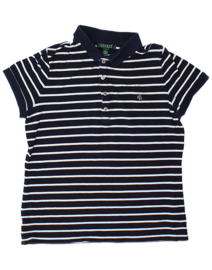 Tricou polo RALPH LAUREN pentru femei UK 16 mare bumbac cu dungi bleumarin