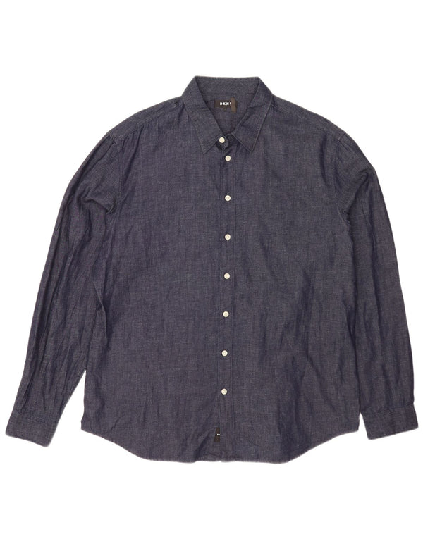 Dkny Mens Shirt Large Navy Blue Cotton