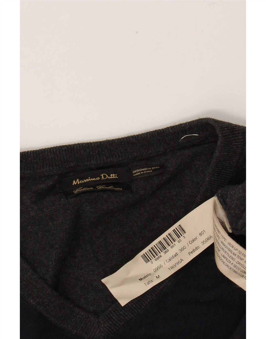 Pulover Massimo Dutti pentru bărbați, cu decolteu în V, din bumbac color bloc, gri mediu