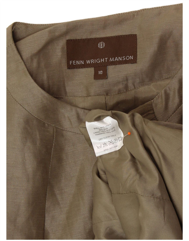 FENN WRIGHT MANSON Womens 3/4 Sleeve Blazer Jacket UK 18 XL Brown Linen