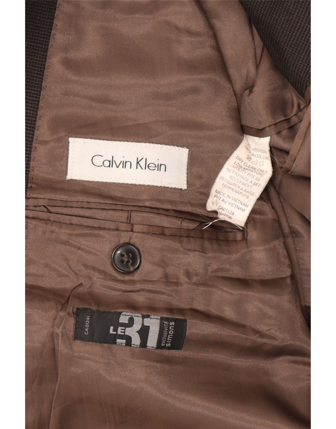 Jachetă pentru bărbați Calvin Klein, cu 2 nasturi, Marea Britanie 44 2XL, lână maro cu picior de gală