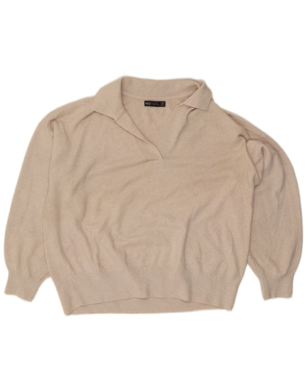 Marks & Spencer Pulover supradimensionat cu gât polo pentru femei UK 16 Large Bej