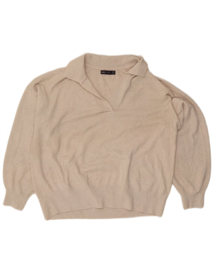 Marks & Spencer Pulover supradimensionat cu gât polo pentru femei UK 16 Large Bej