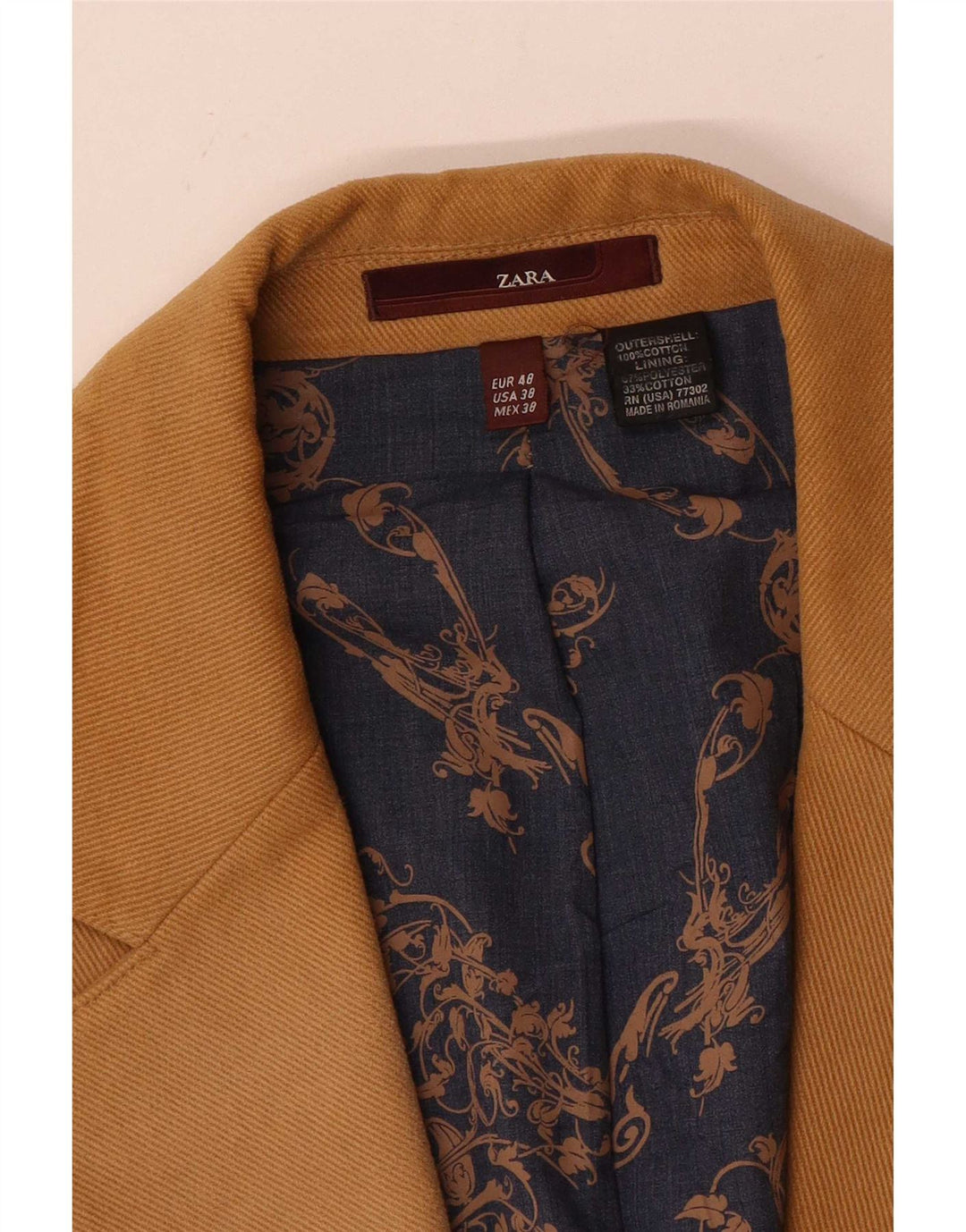 Blazer pentru bărbați Zara cu 2 nasturi EU 48 Bumbac maro mediu