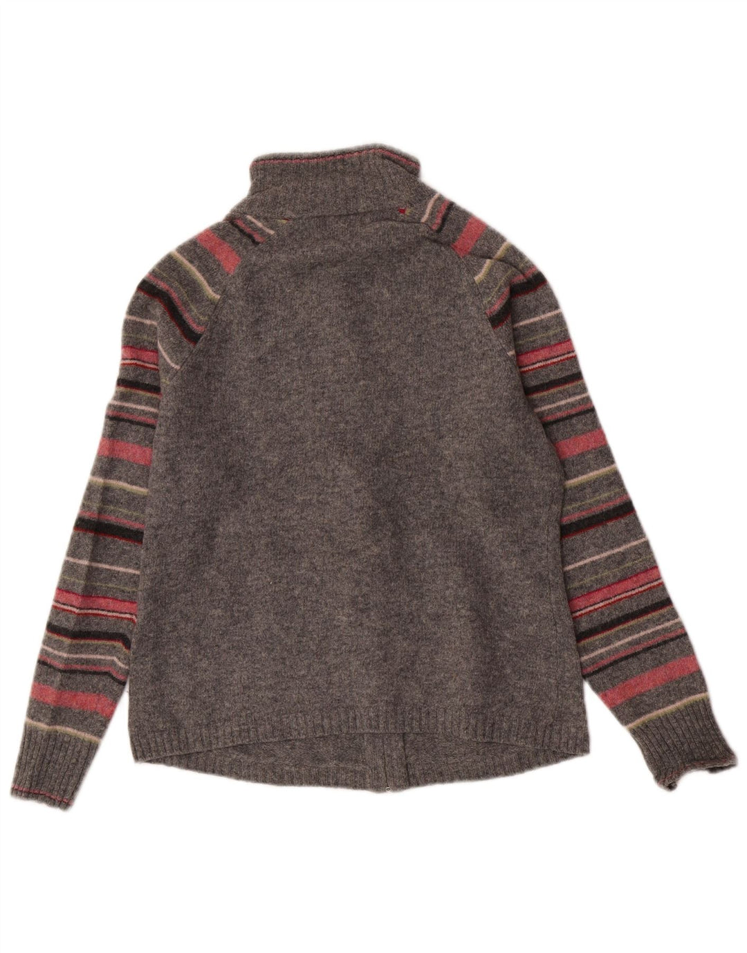 Pulover cardigan pentru femei Eddie Bauer UK 12, lână de miel cu dungi, gri mediu