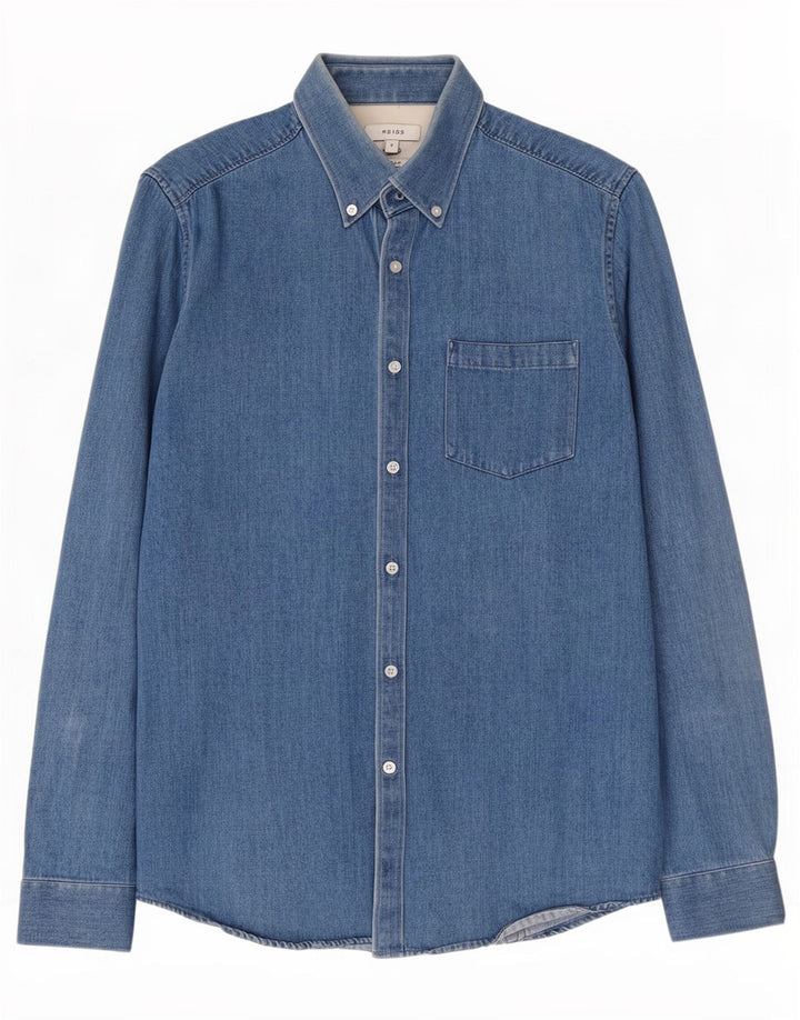 Cămașă Reiss pentru bărbați, slim fit, din denim, bumbac albastru mic